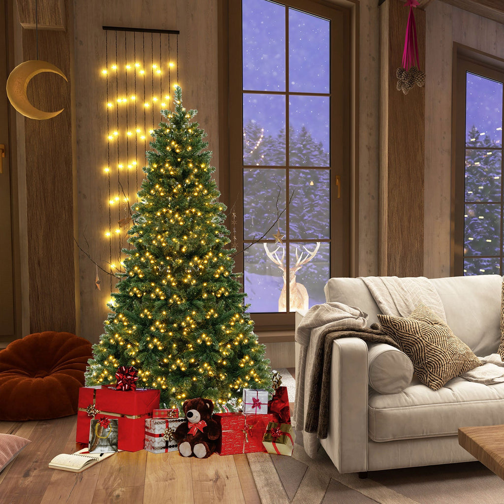 6/7/8 Feet Hinged Christmas Tree with PVC Branch Tips Warm White LED Lights