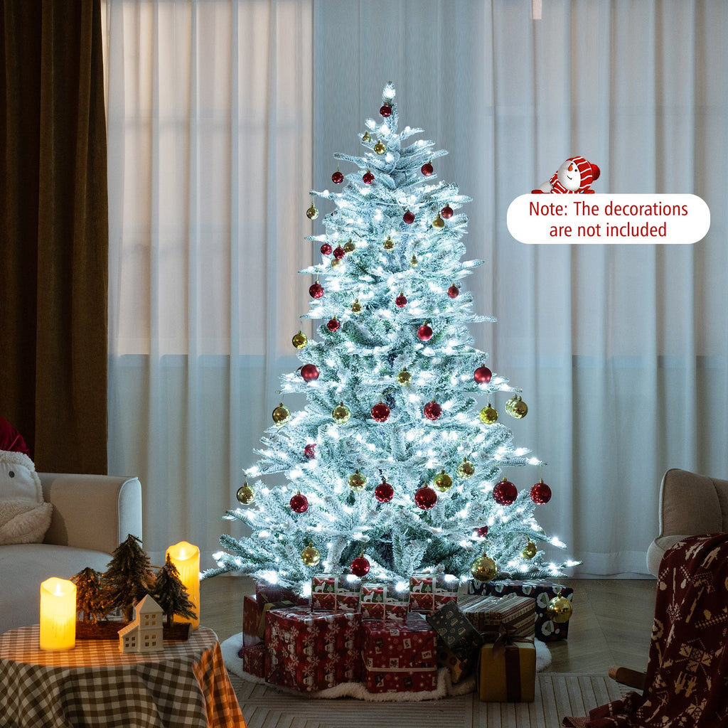 6 Feet Snow Flocked Artificial Christmas Tree with Cool White LED Lights