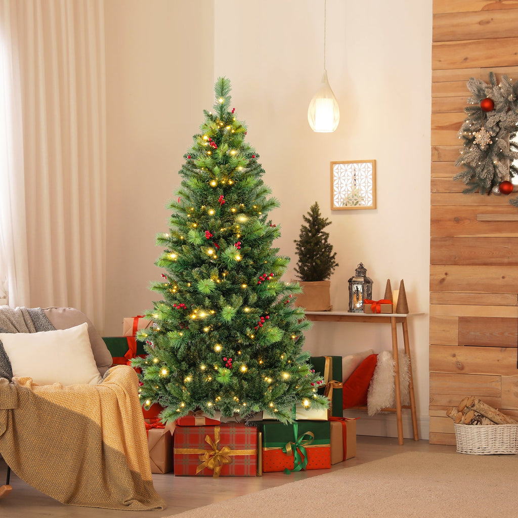6/7/8 Feet Pre-Lit Artificial Christmas Tree with 300/400/500 LED Lights