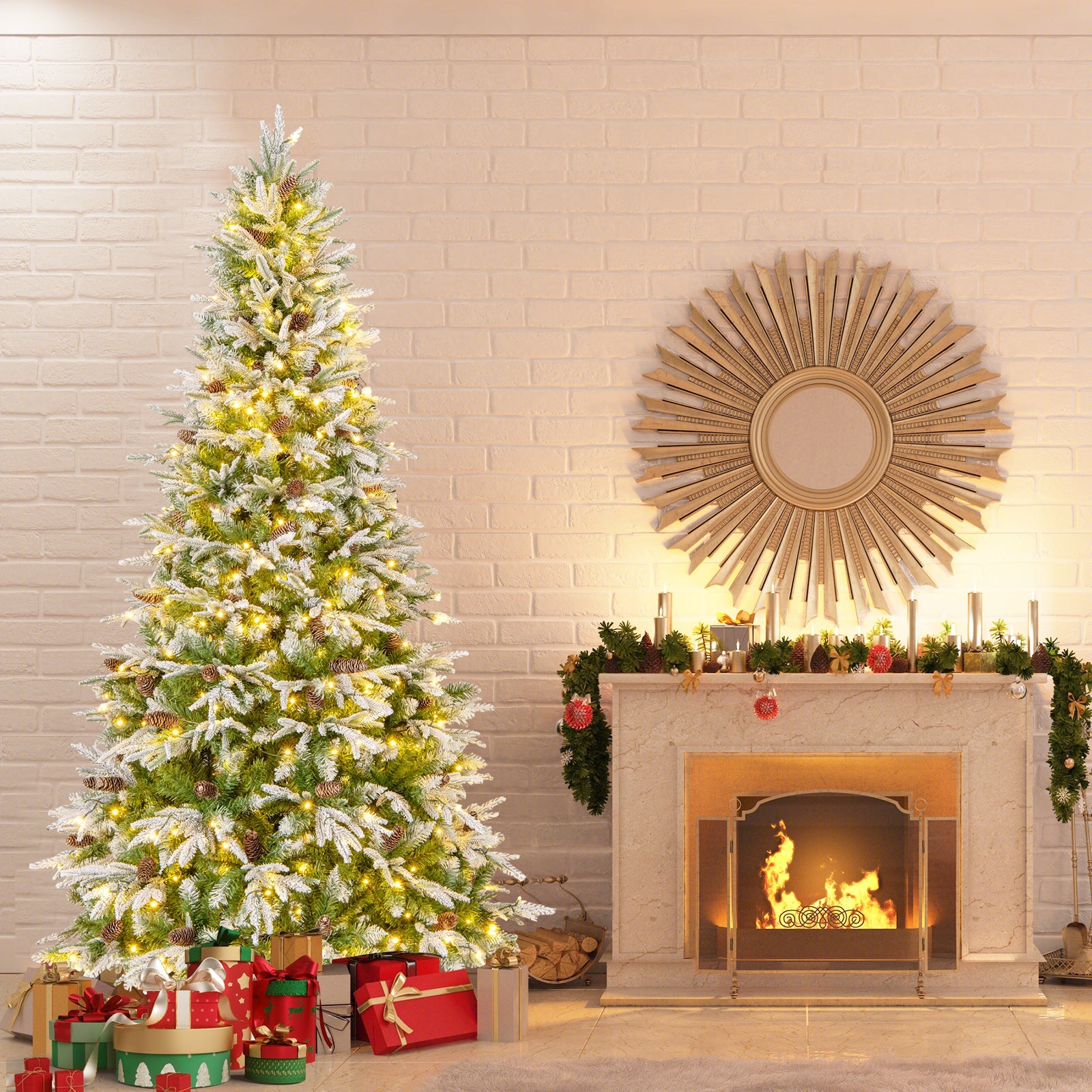 6/7.5/9 FT Pre-Lit Artificial Christmas Tree with 765/1135/1871 Tips and 280/470/690 Warm-White LED Lights