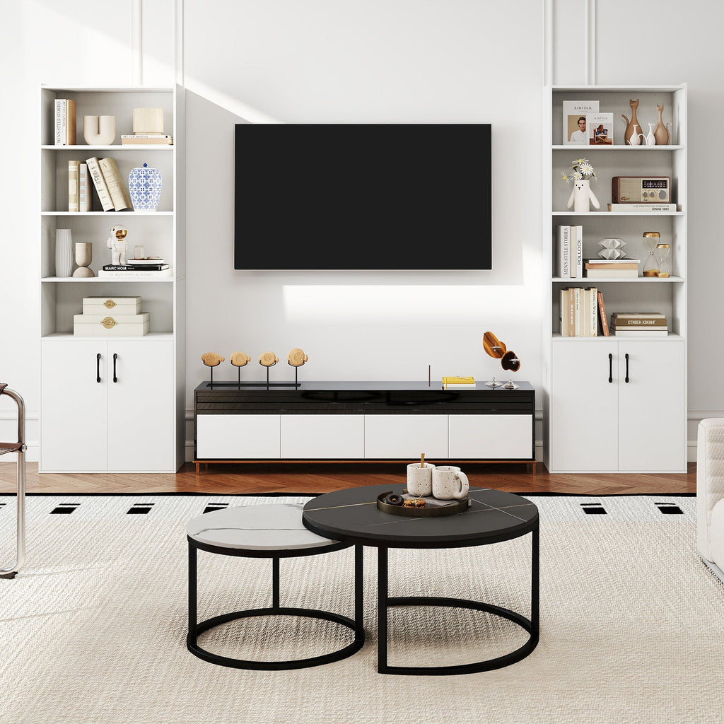 70 Inch Bookcase 6-Tier with Adjustable Shelves and 2-Door Cabinet