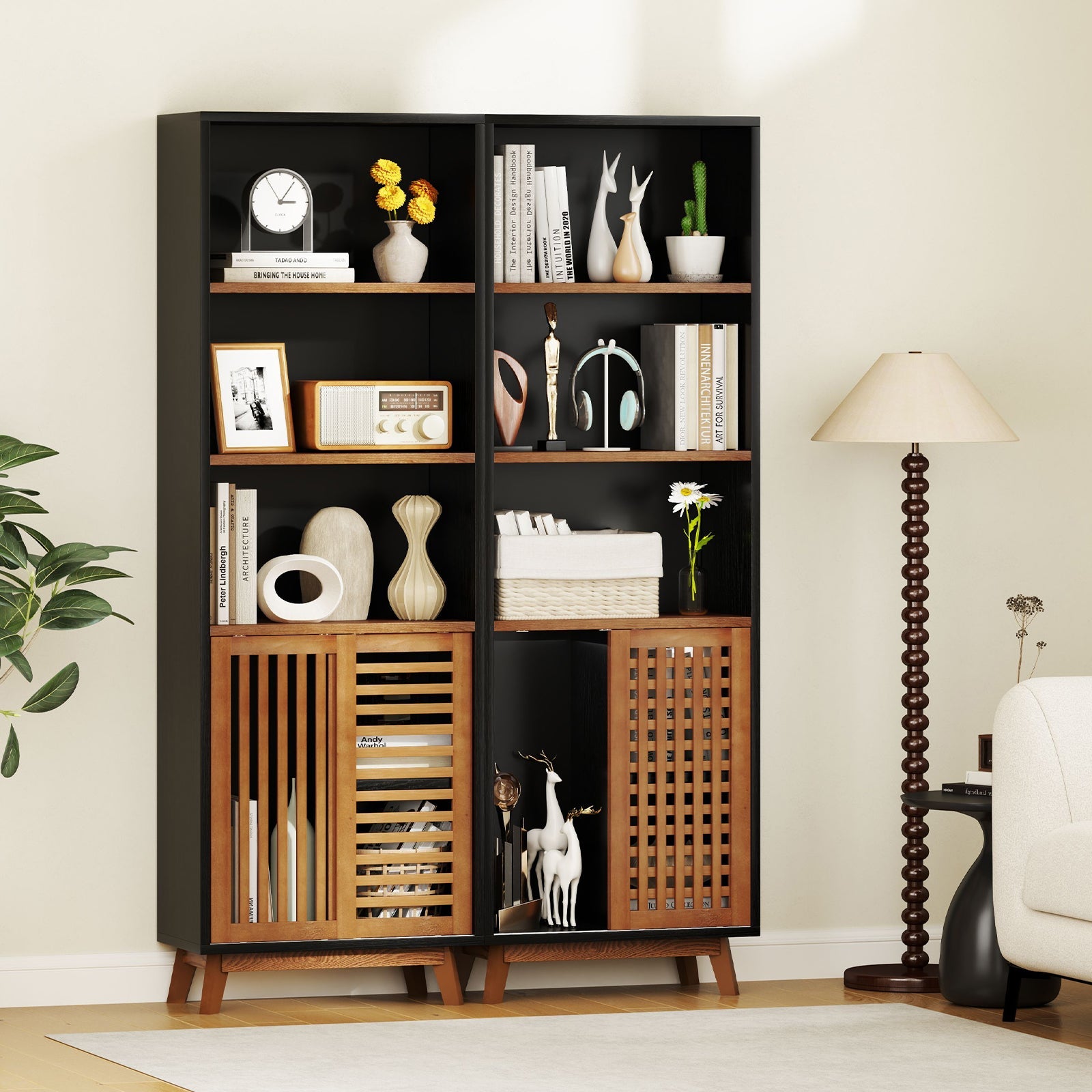 70 Inch 5-Tier Bookshelf with Reversible Adjustable Shelf-Black