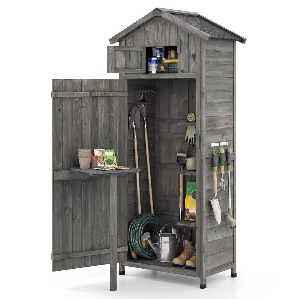 70 Inch Tall Garden Tool Storage Cabinet with Lockable Doors and Foldable Table