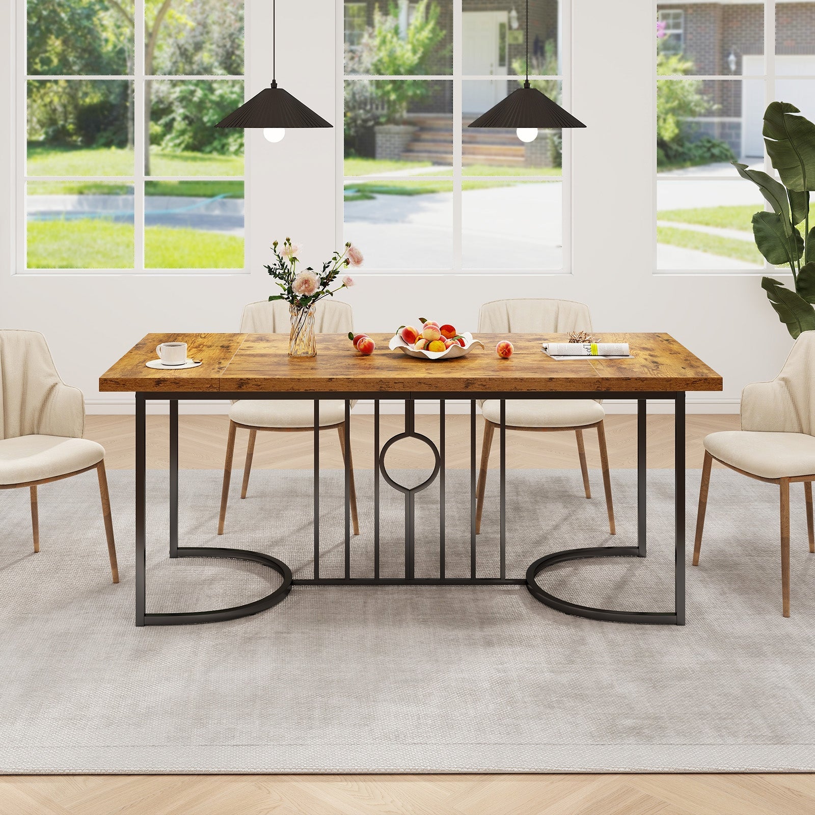 71 Inch Large Dining Table for 6-8 People Rectangular Wood Kitchen Table-Rustic Brown
