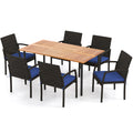 7 Pieces Outdoor Dining Set Acacia Wood Table with Umbrella Hole and Cushions