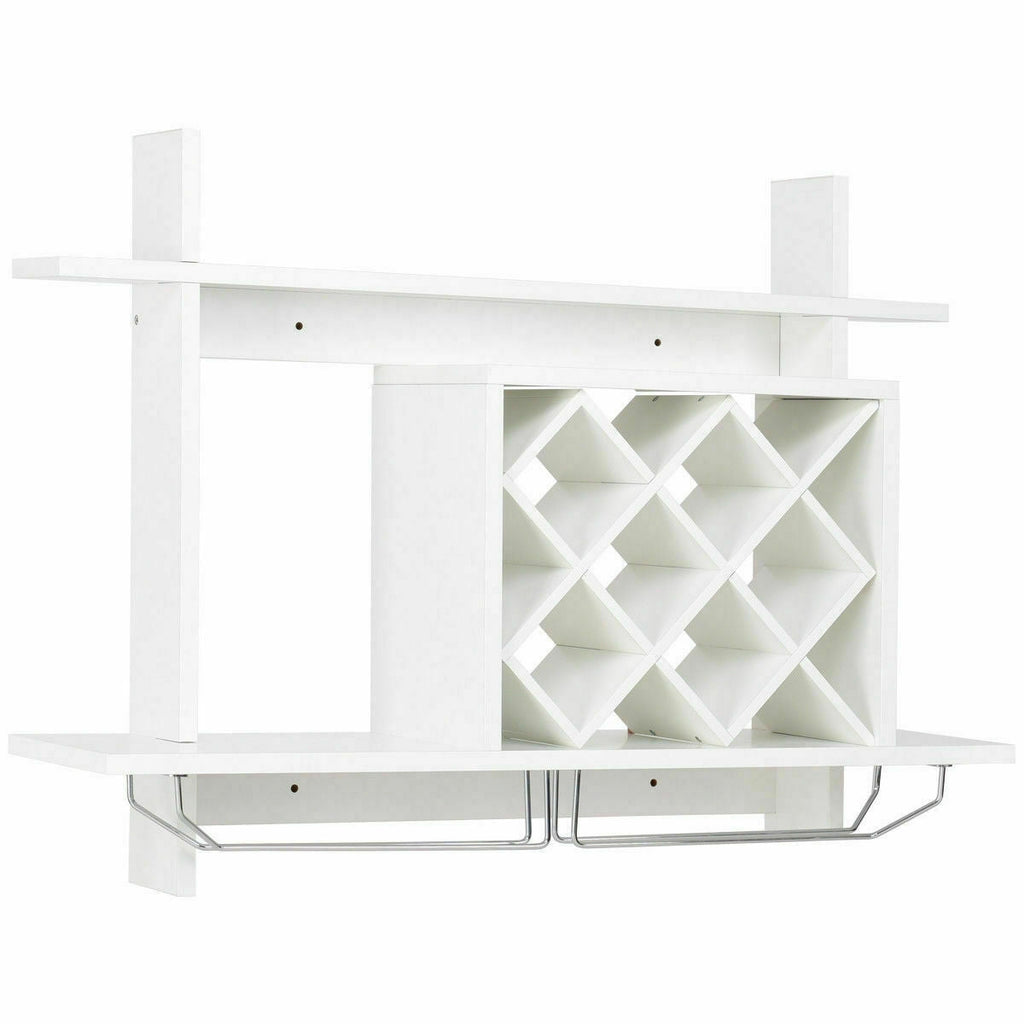 Wall Mount Wine Rack Organizer with Glass Holder Storage Shelf