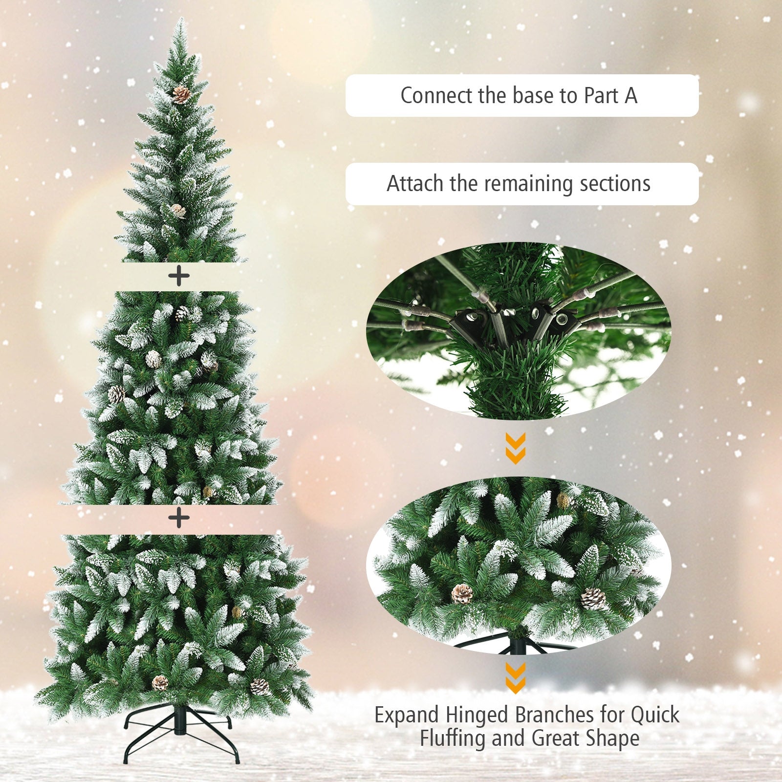 5/6/7.5 Feet Artificial Pencil Christmas Tree with Pine Cones