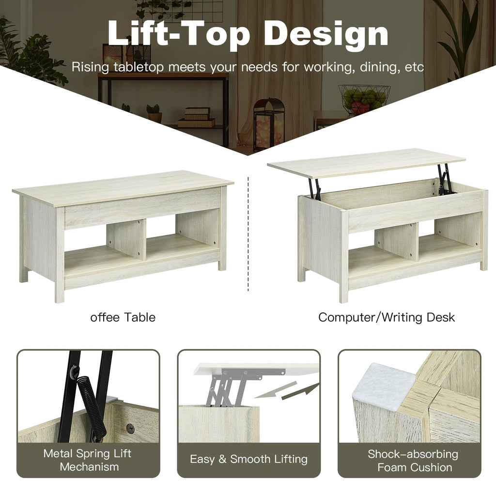 Lift Top Coffee Table with Hidden Storage Compartment and Lower Shelf for Study Room