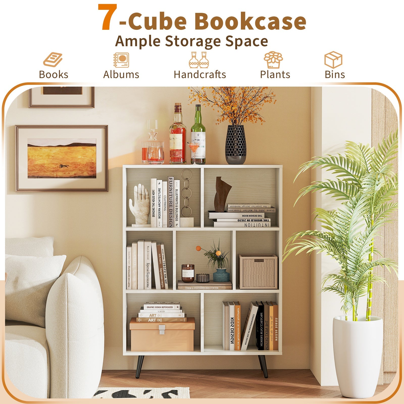 7/8/10-Cube Bookcase with 5 Tapered Metal Legs