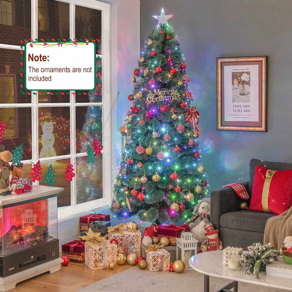 5/6/7 FT Pre-Lit Fiber Optic Christmas Tree with 148/185/226 Multi-Color LED Lights and Top Star Light