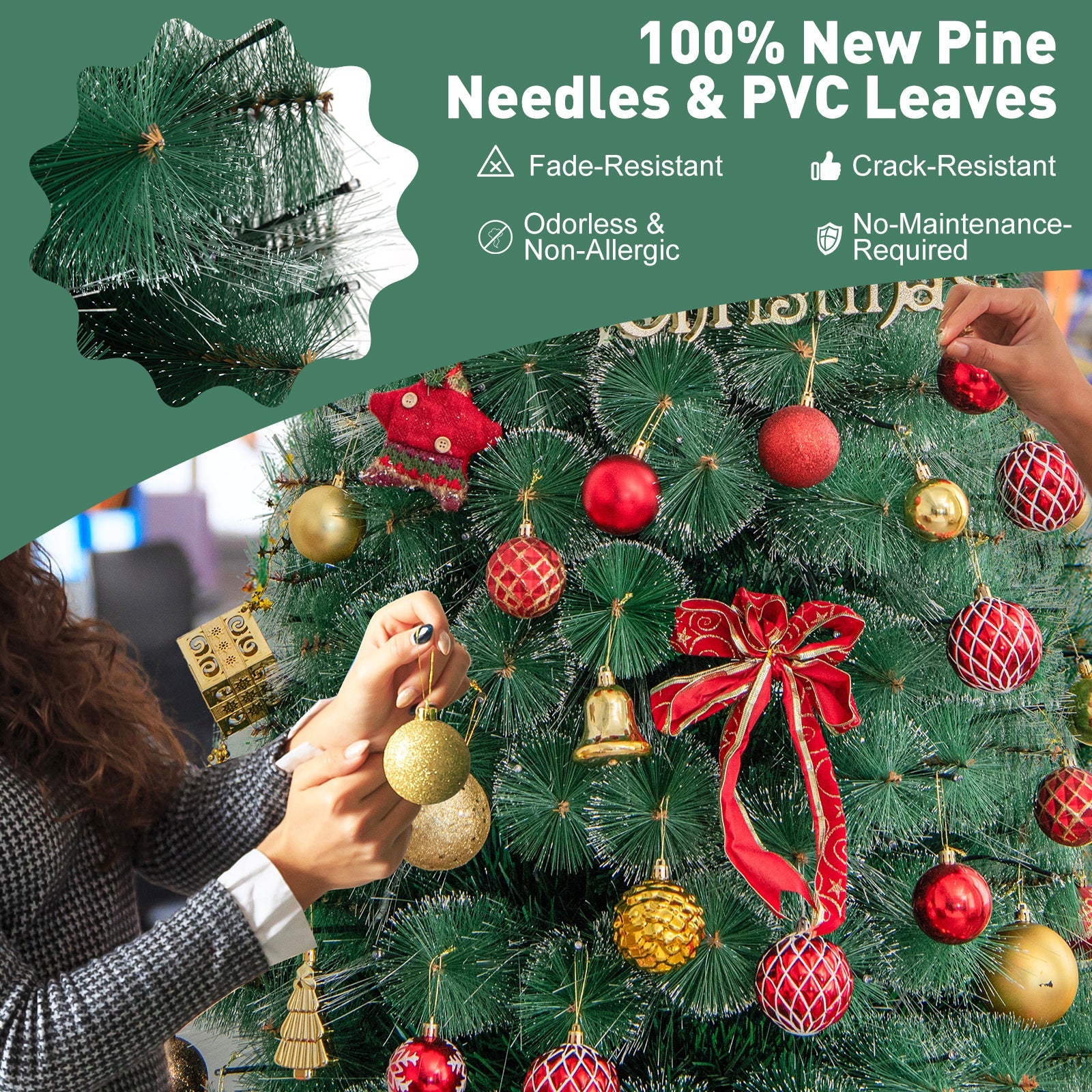 5/6/7 FT Pre-Lit Fiber Optic Christmas Tree with 148/185/226 Multi-Color LED Lights and Top Star Light