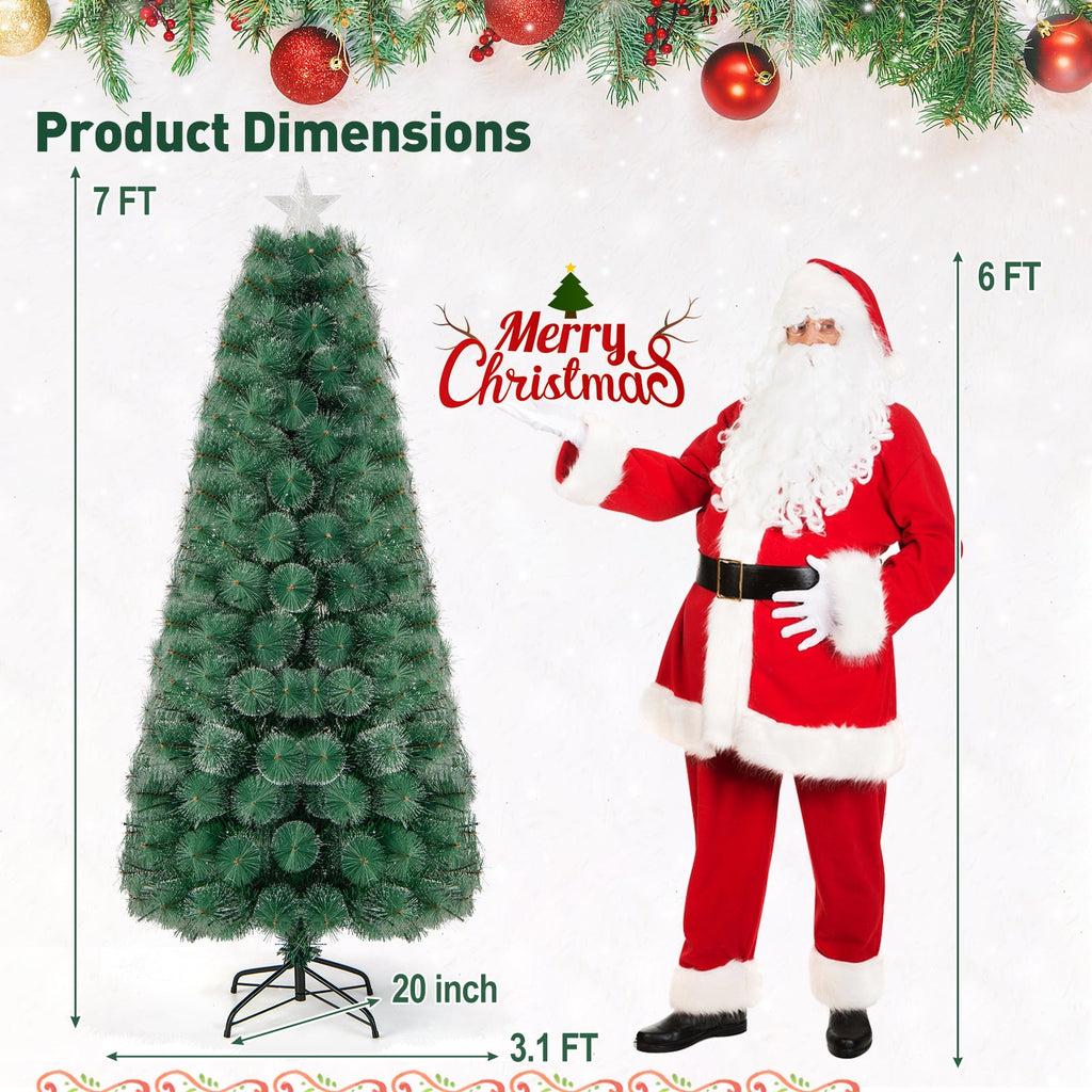 5/6/7 FT Pre-Lit Fiber Optic Christmas Tree with 148/185/226 Multi-Color LED Lights and Top Star Light