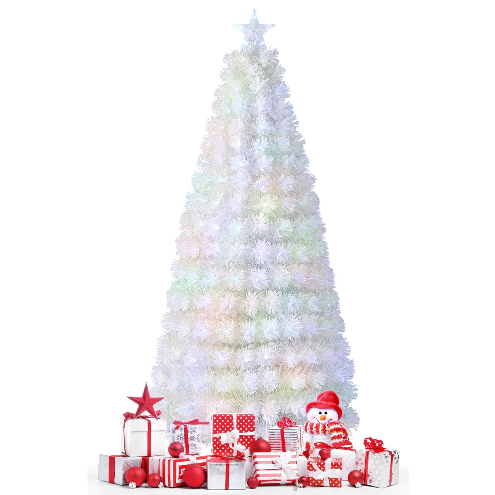 6/7 Feet Pre-Lit Fiber Optic White Snow-Flocked Artificial Christmas Tree