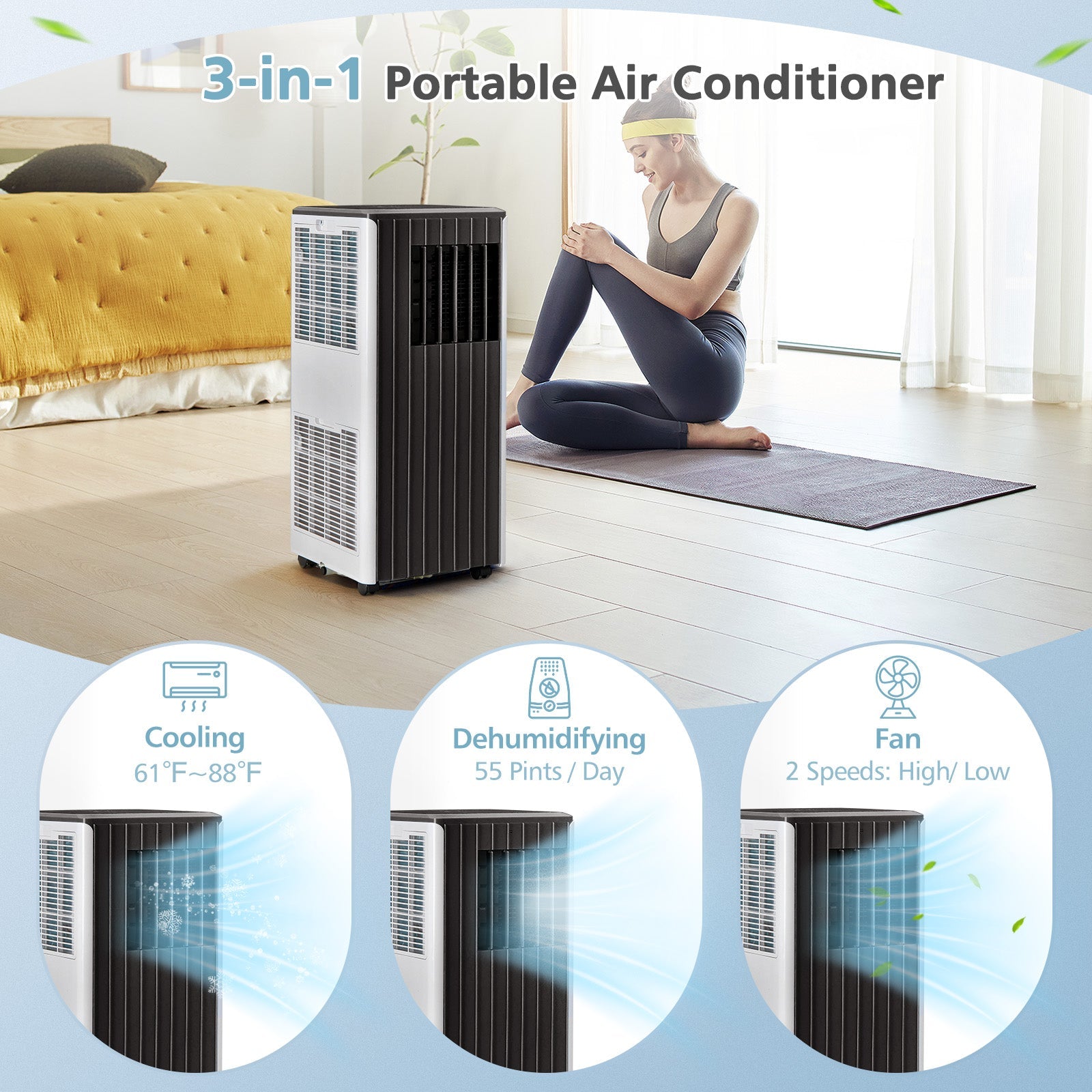 3-in-1 10000 BTU Air Conditioner with Humidifier and Smart Sleep Mode