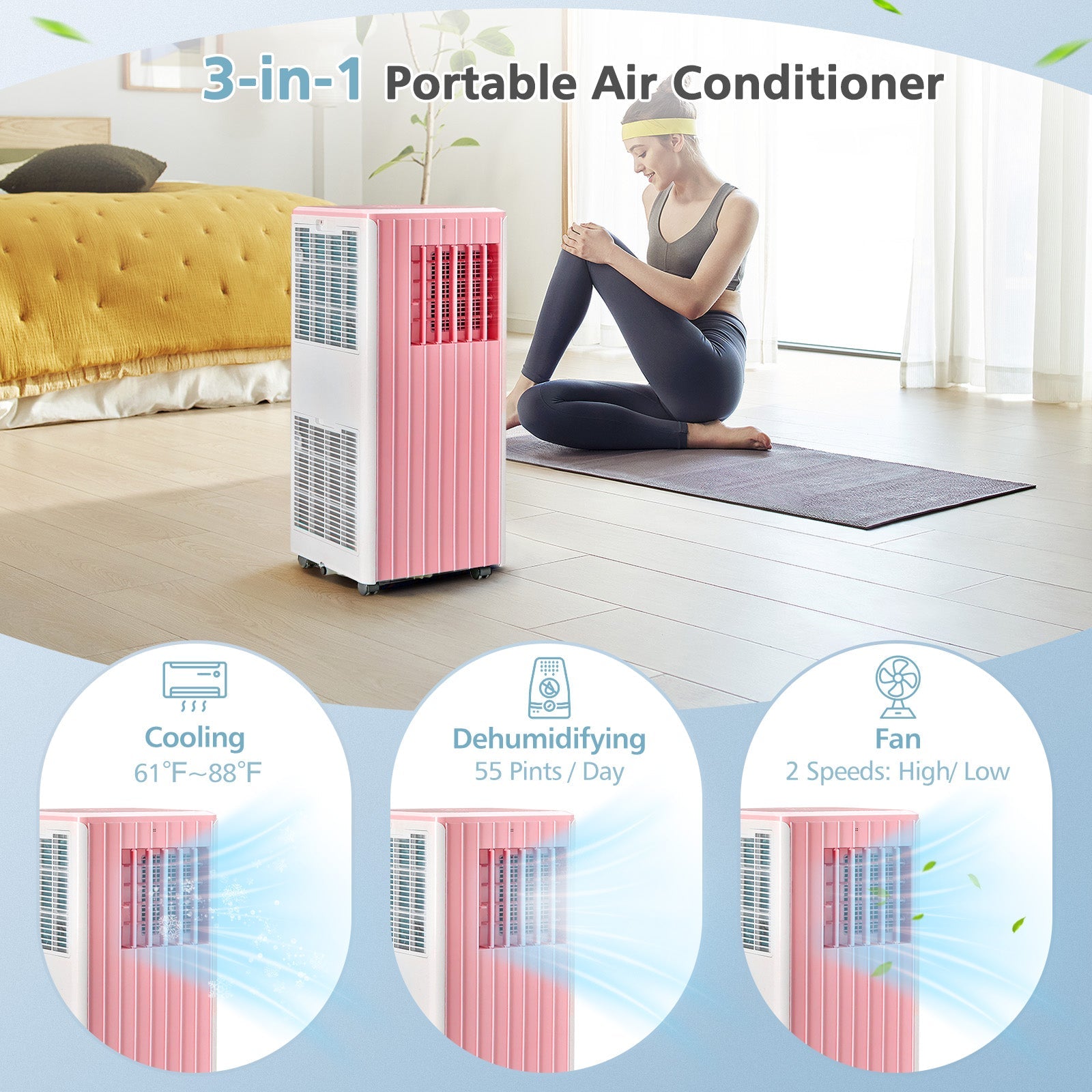 3-in-1 10000 BTU Air Conditioner with Humidifier and Smart Sleep Mode