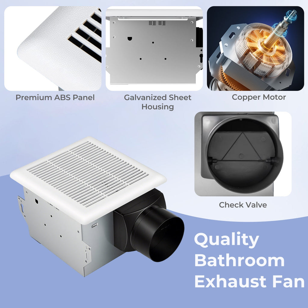 80 CFM Bathroom Exhaust Fan with Metal Housing and 4 Inches Duct
