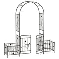 87 Inches Garden Arbor with Lockable Gate Side Planters-Black