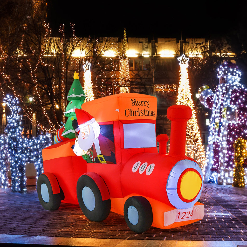 8.6 Feet Lighted Christmas Inflatable Train with Santa Claus Deer