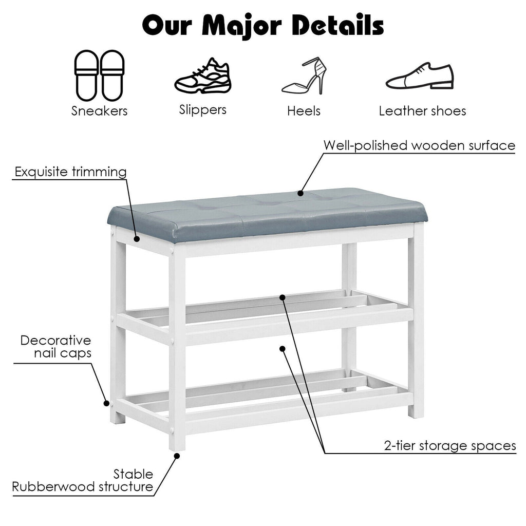2-Tier Wooden Shoe Rack Bench with Padded Seat