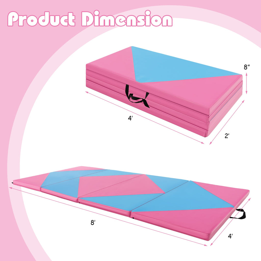8 Feet PU Leather Folding Gymnastics Mat with Hook and Loop Fasteners