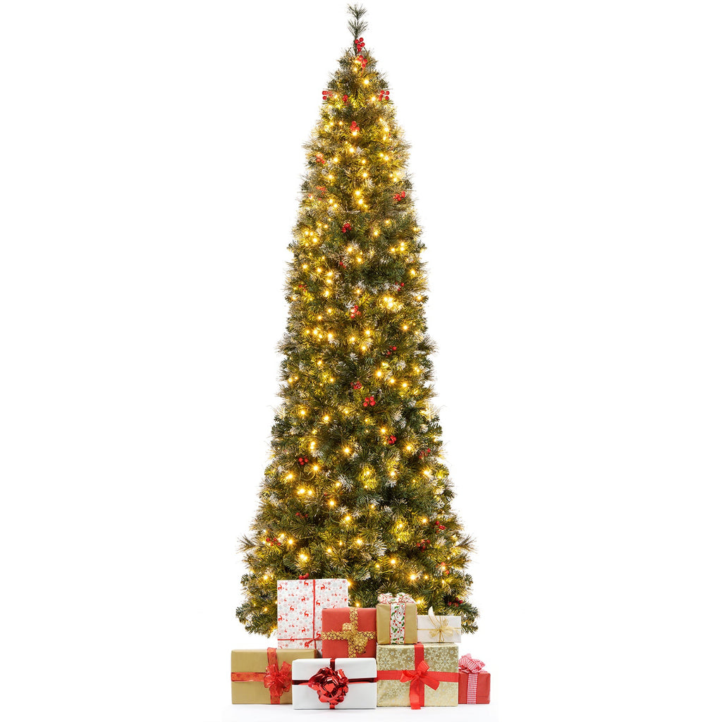 5/6/7/8/9 FT Pre-Lit Artificial Hinged Slim Pencil Christmas Tree
