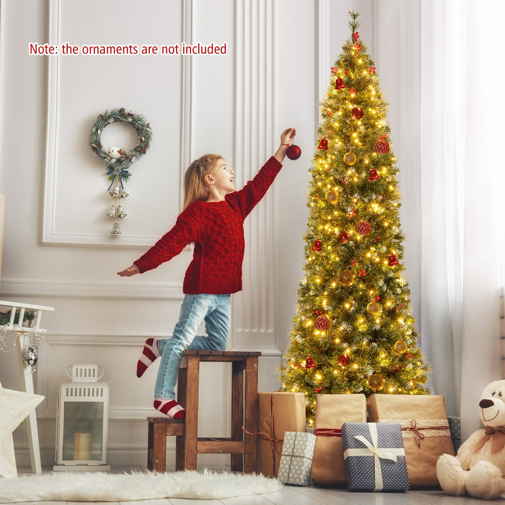 5/6/7/8/9 FT Pre-Lit Artificial Hinged Slim Pencil Christmas Tree