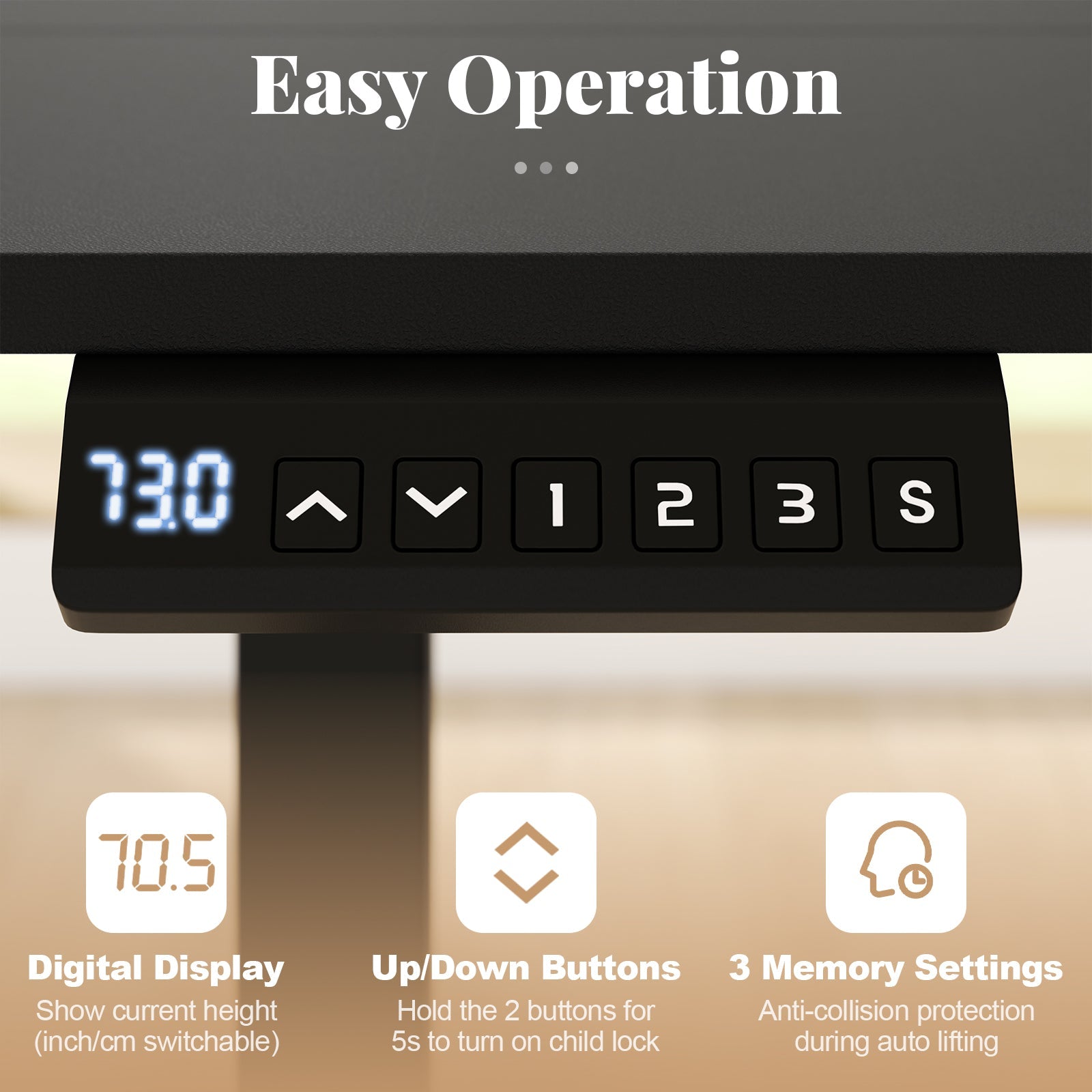 48 Inch x 24 Inch Ergonomic Electric Standing Desk with 3 Memory Settings for Home Office