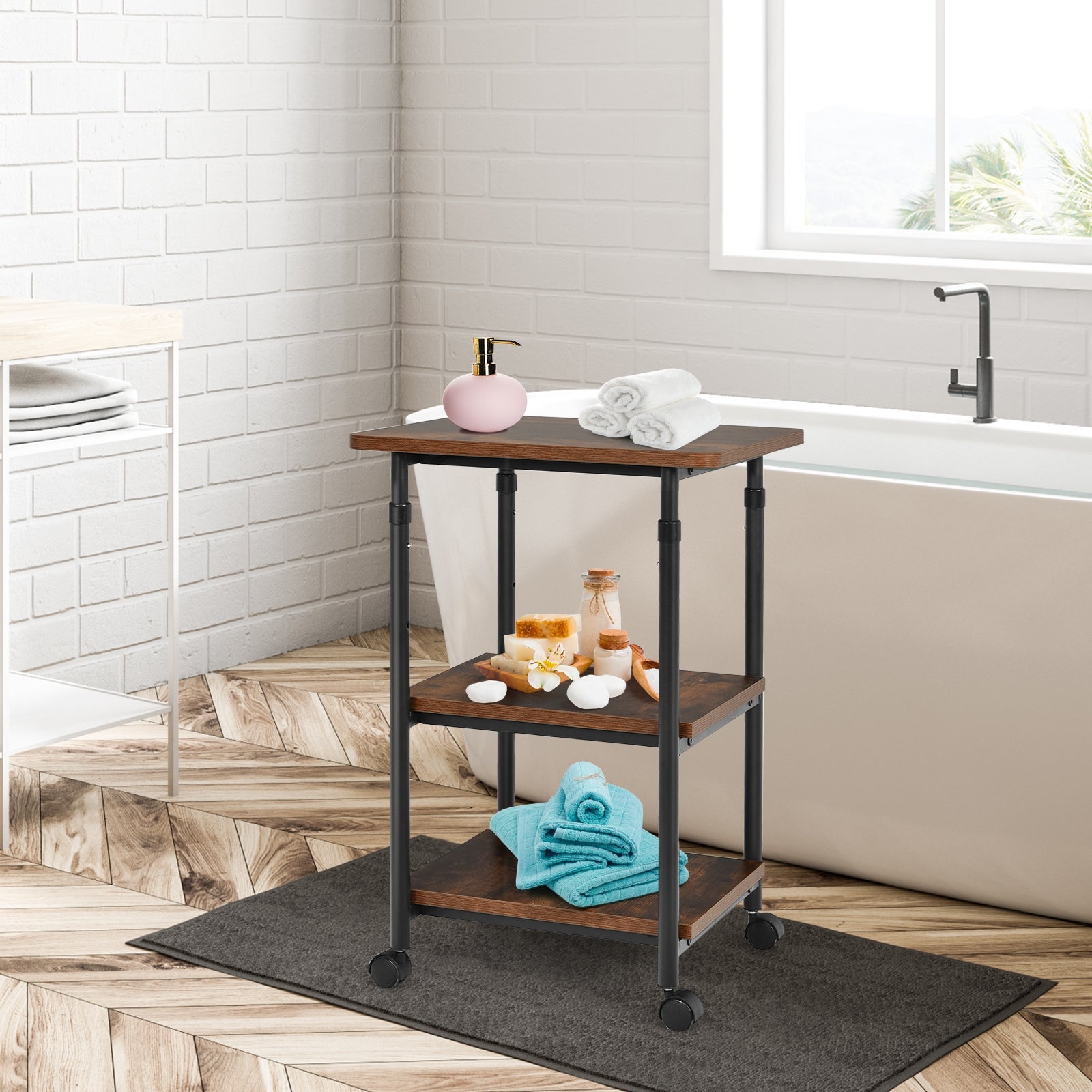 3-tier Adjustable Printer Stand with 360° Swivel Casters
