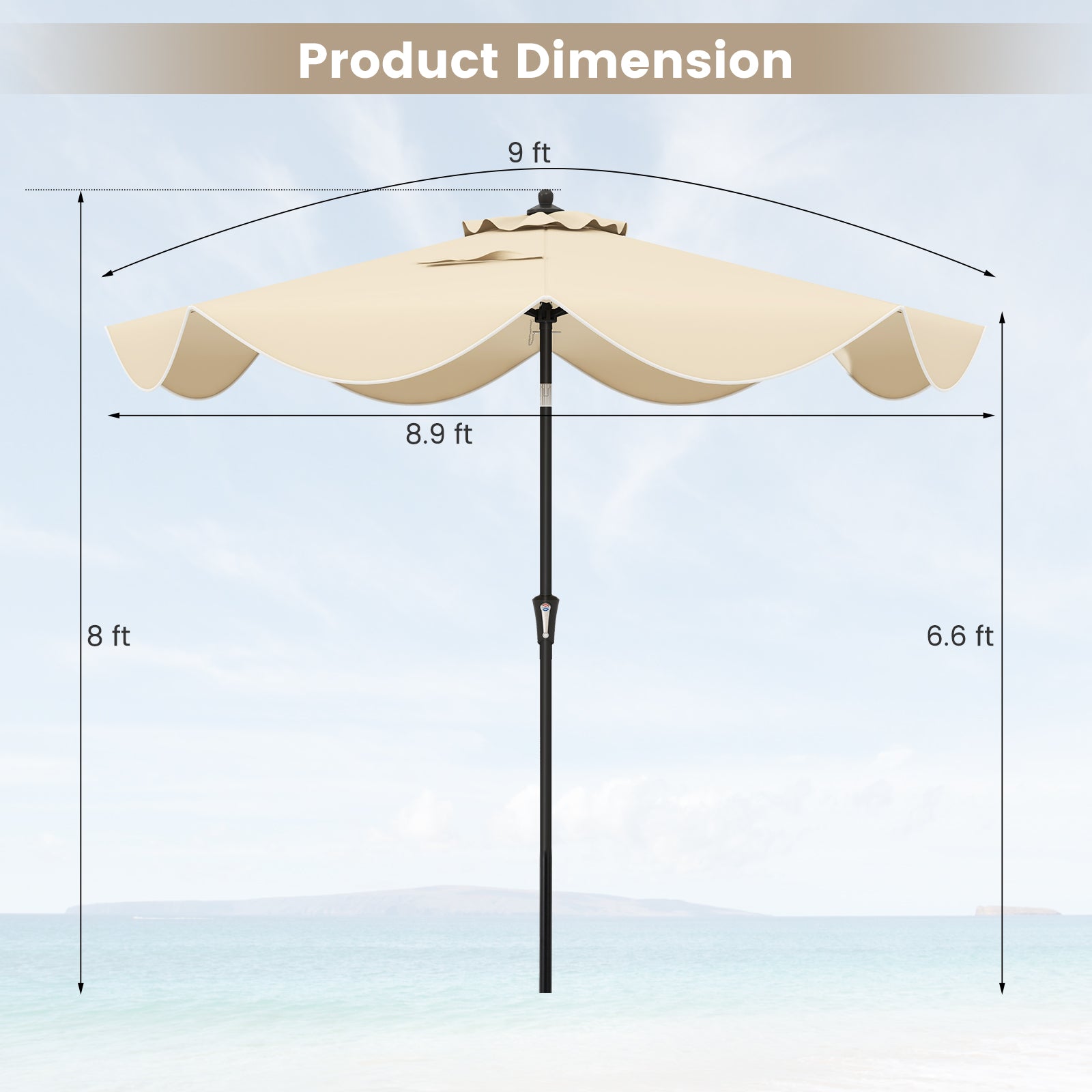 9 FT Patio Umbrella with Crank Handle and Push Button Tilt