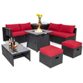 9 Piece Weatherproof Rattan Patio Conversation Set with 30 Inches Propane Fire Pit Table and Dust Covers