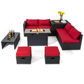 9 Pieces Outdoor PE Rattan Wicker Sectional Sofa with 42 Inch 60 000 BTU Gas Fire Pit Table