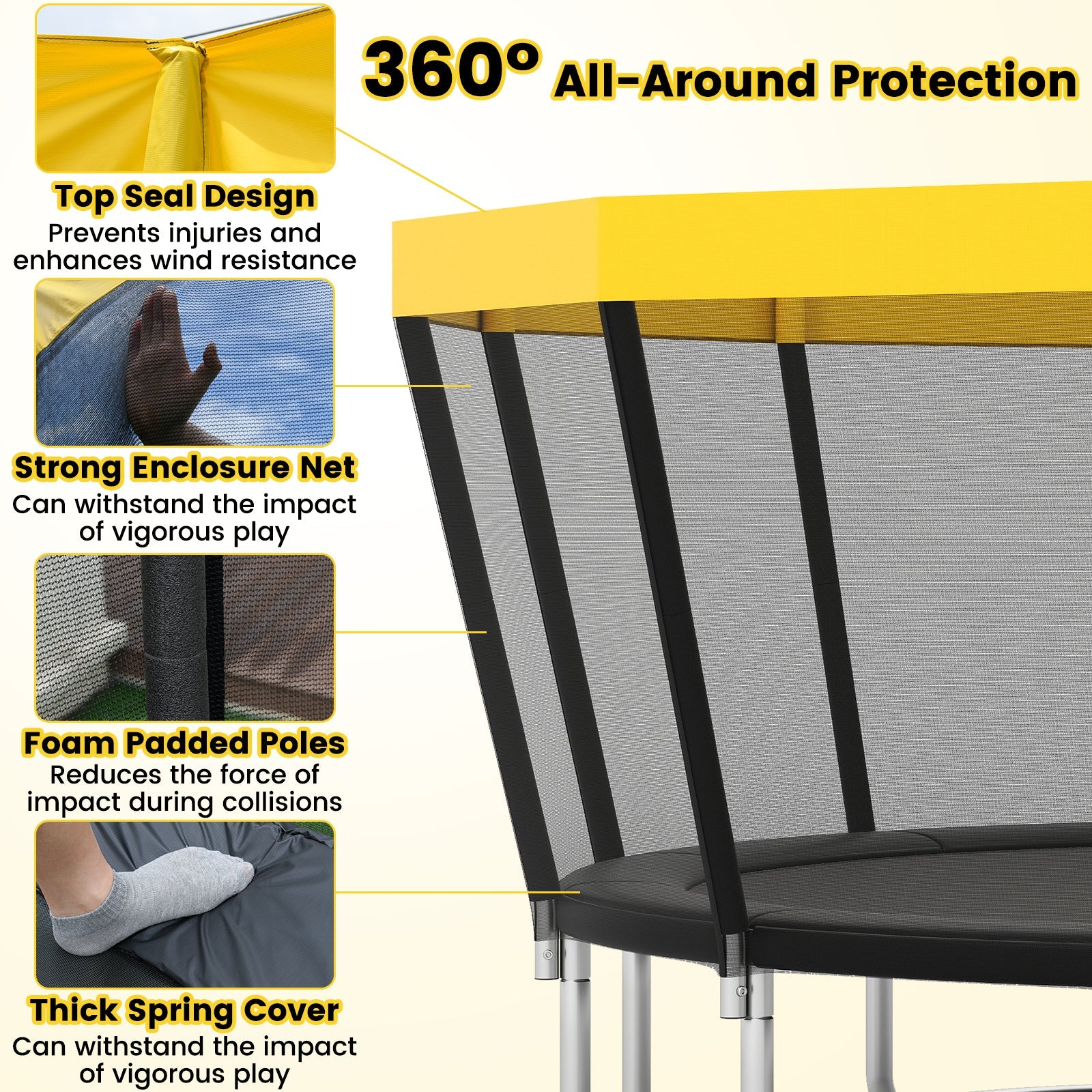 ASTM Compliant Recreational Trampoline with Non-Slip Ladder-Yellow