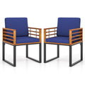 Acacia Wood Outdoor Dining Chairs Set of 2 with Soft Cushions-Navy