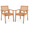 Acacia Wood Outdoor Dining Chairs Set of 2 PE Rattan Patio Chairs with Backrests and Armrests
