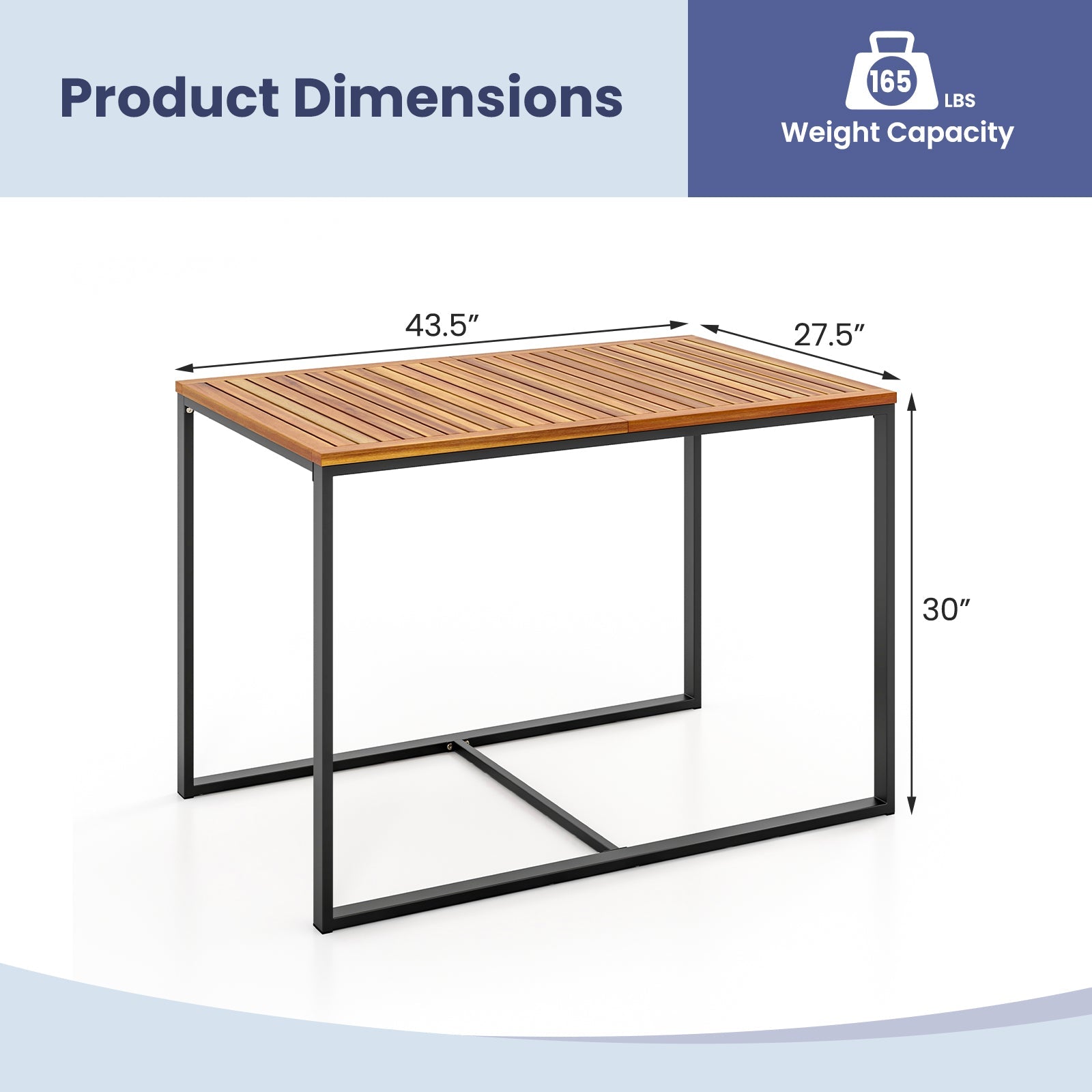 Acacia Wood Patio Dining Table with Metal Frame-Navy