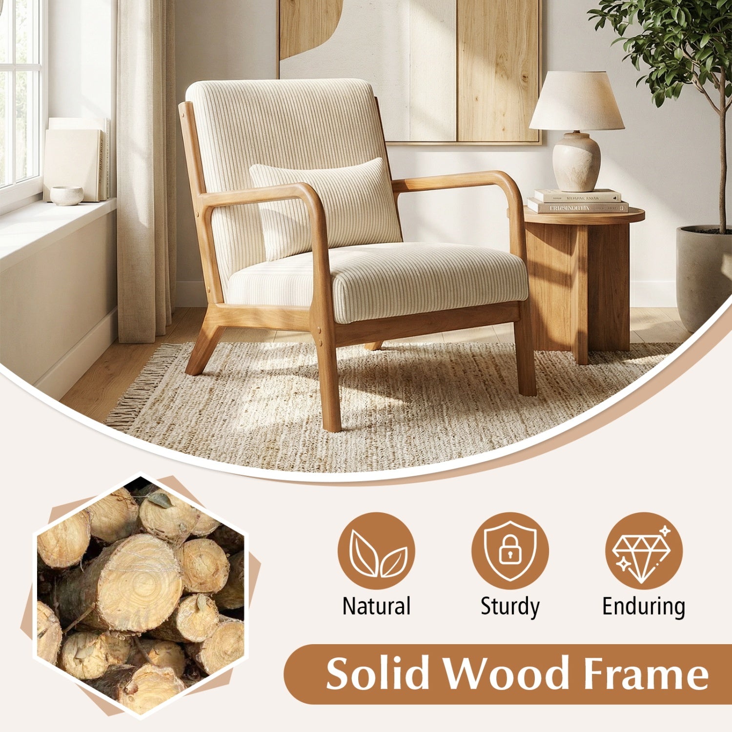 Accent Chair Corduroy Upholstered Lounge Chair with Lumbar Pillow