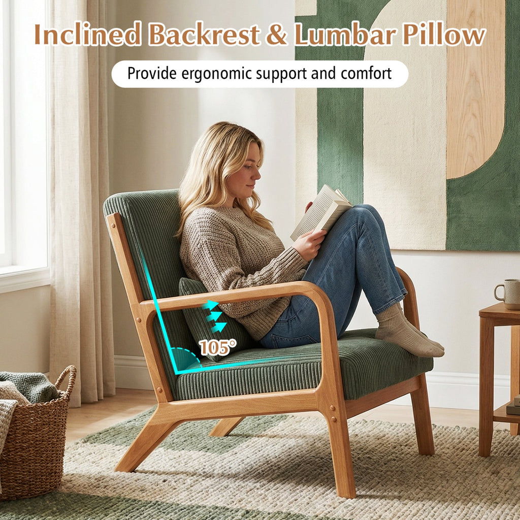 Accent Chair Corduroy Upholstered Lounge Chair with Lumbar Pillow