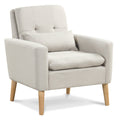 Accent Chair with Lumbar Pillow Natural Rubber Wood Legs Padded Cushions