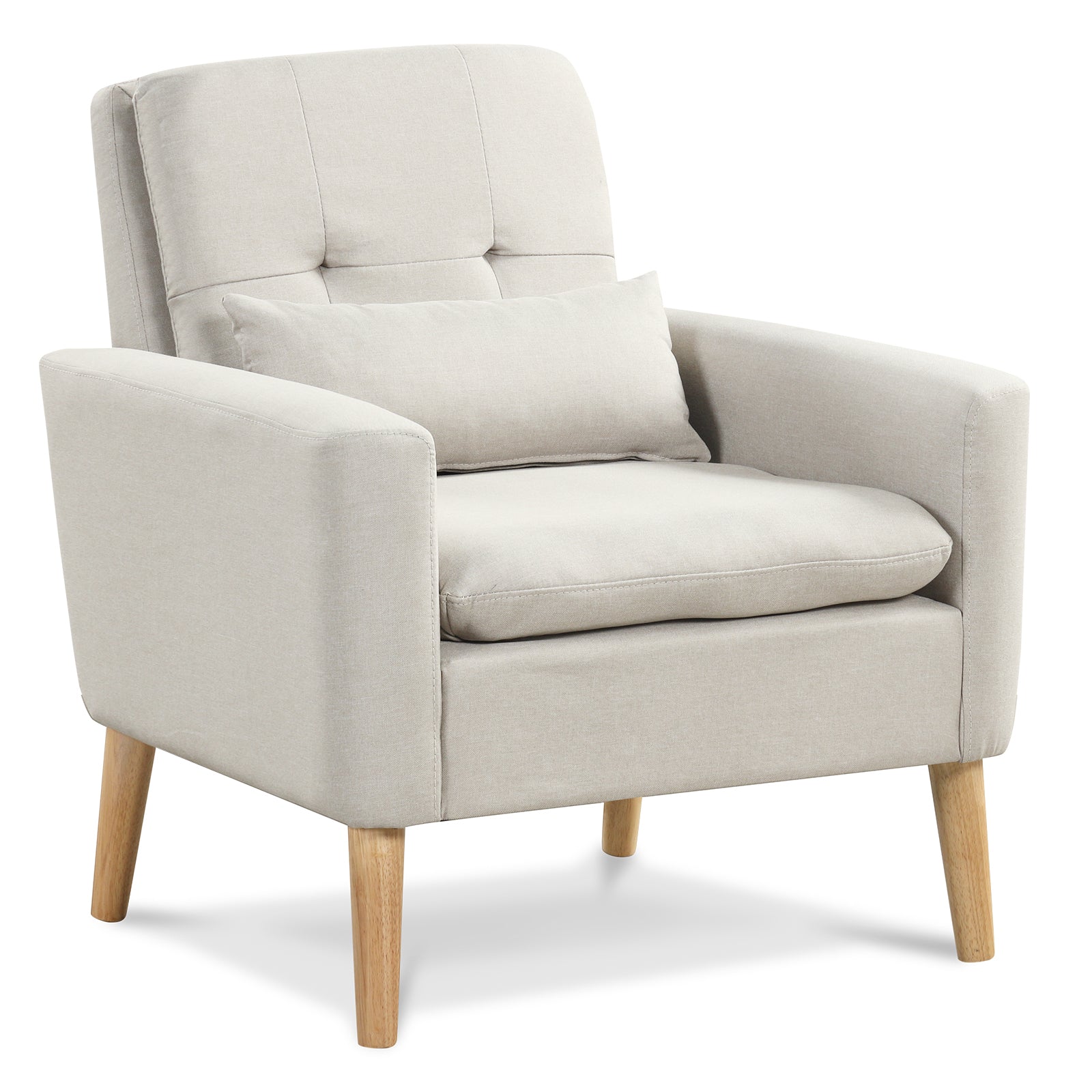 Accent Chair with Lumbar Pillow Natural Rubber Wood Legs Padded Cushions