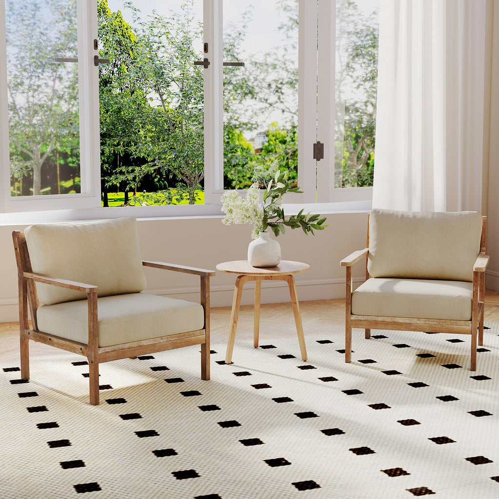 Modern Accent Chair with Solid Rubber Wood Armrests