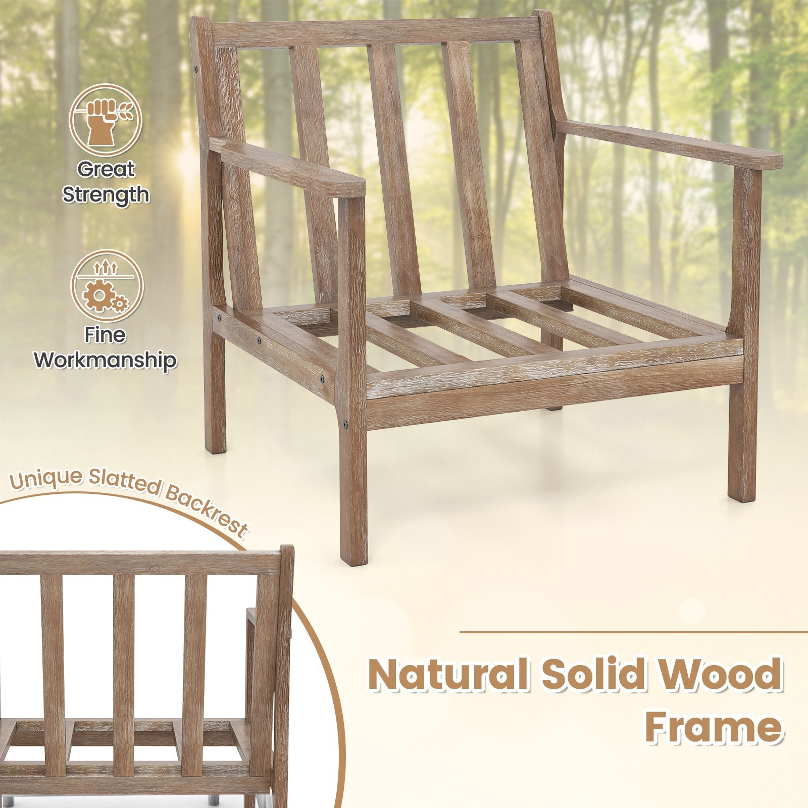 Modern Accent Chair with Solid Rubber Wood Armrests