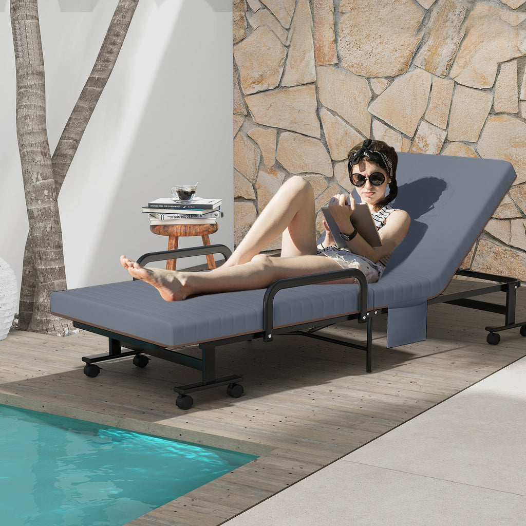 Adjustable Folding Guest Bed Frame with Mattress and Wheels