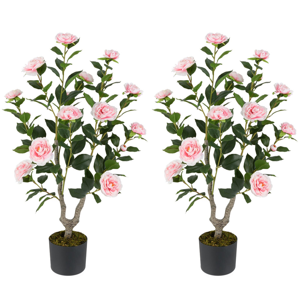 36 Inch Artificial Camellia Tree with Blooming Flower 2 Pack