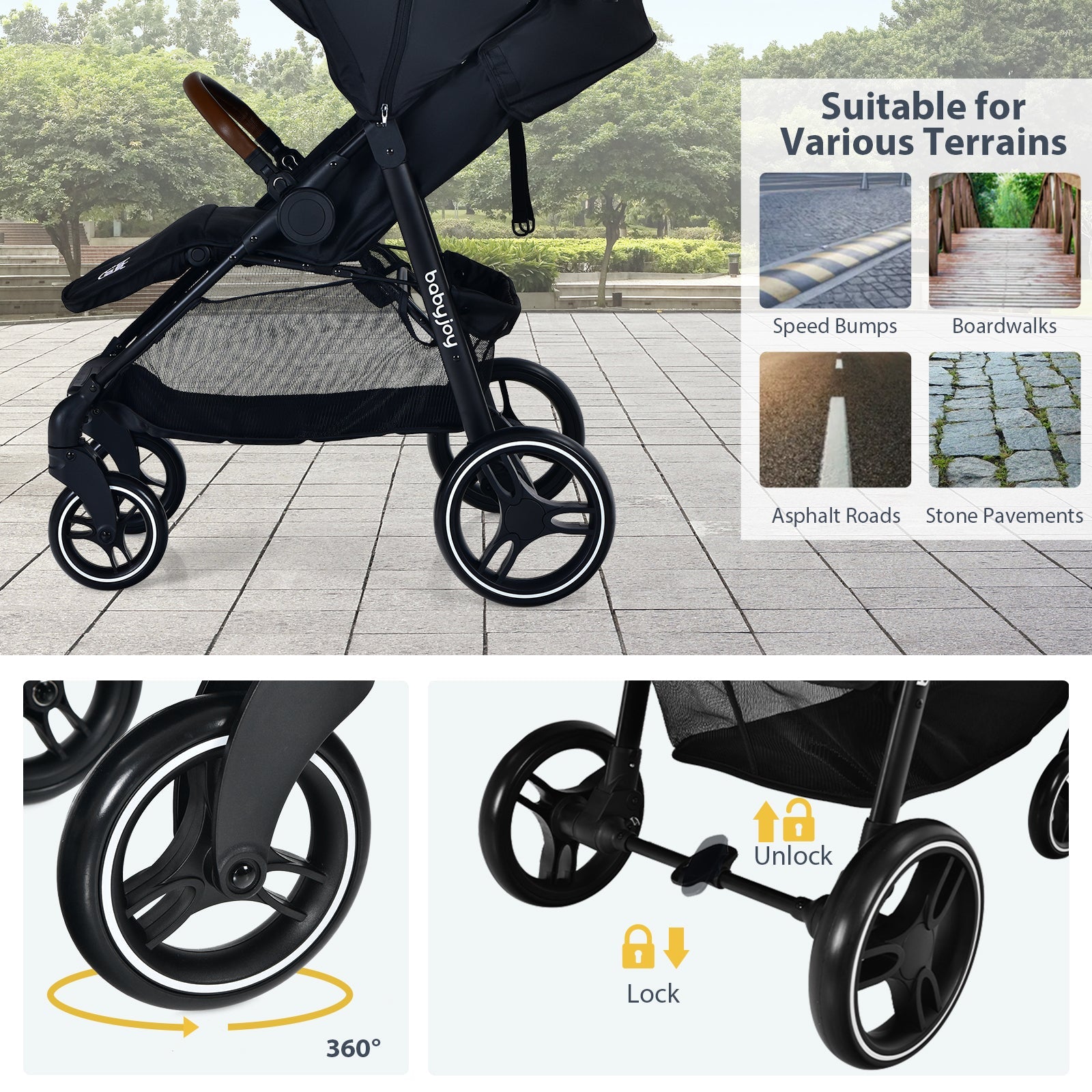 5-Point Harness Lightweight Infant Stroller with Foot Cover and Adjustable Backrest
