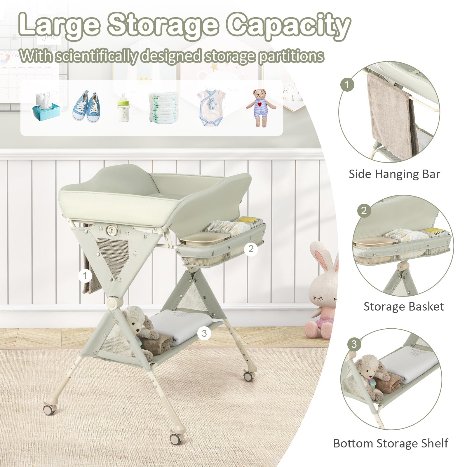Baby Diaper Changing Table with Water Basin Wheel