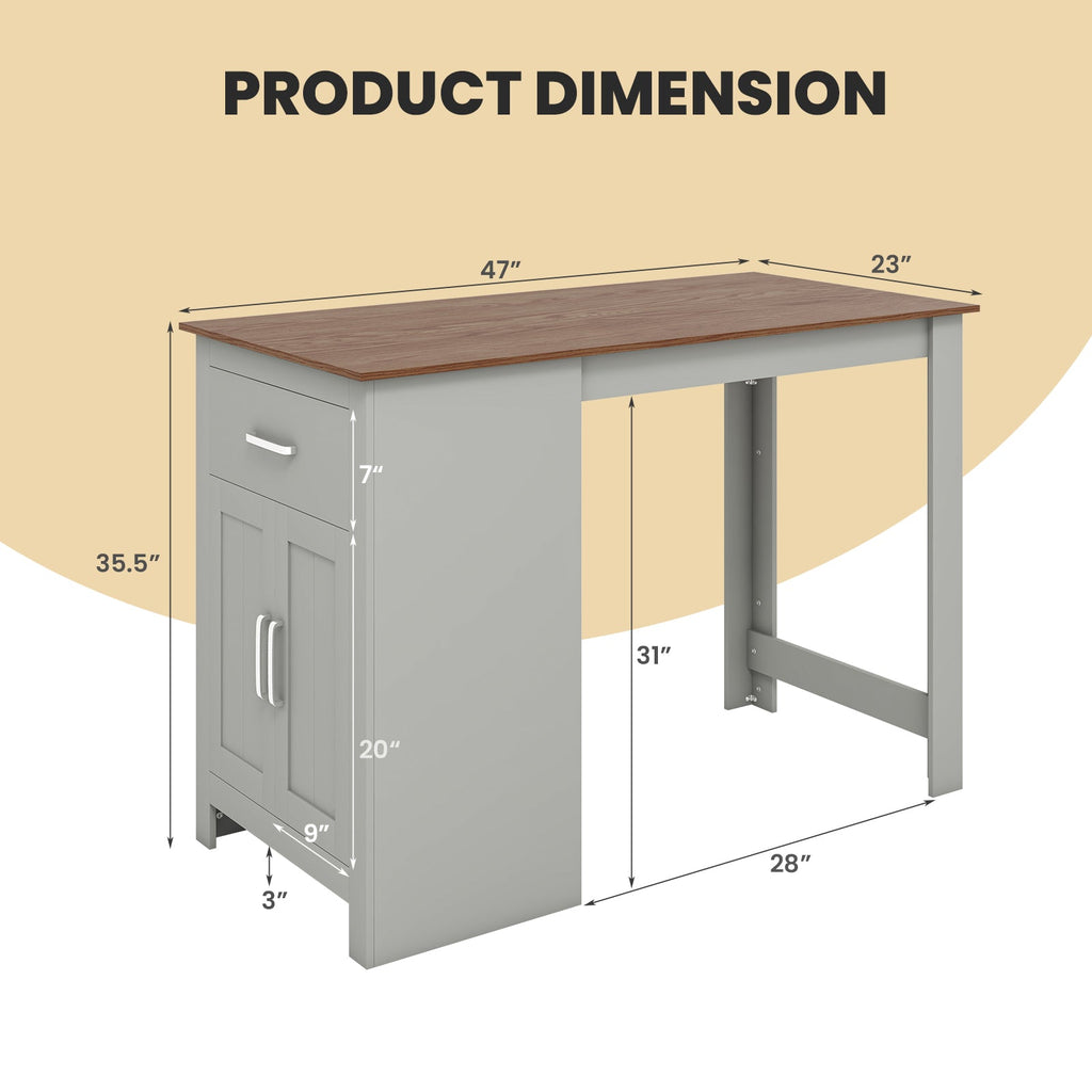 Counter Height Bar Table with Storage Cabinet and Drawer