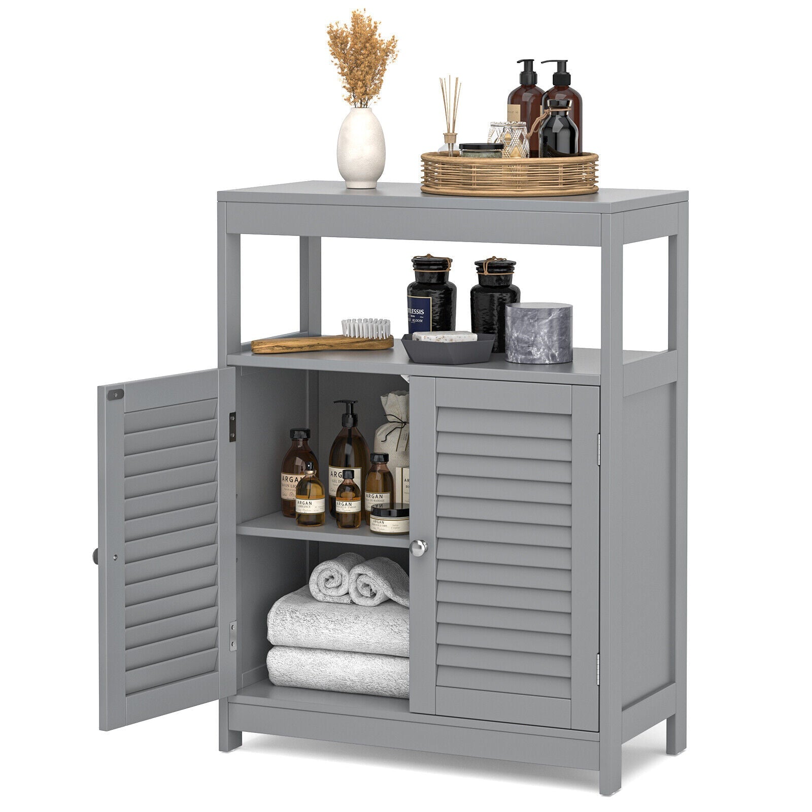 Freestanding Bathroom Floor Cabinet with Double Shutter Doors