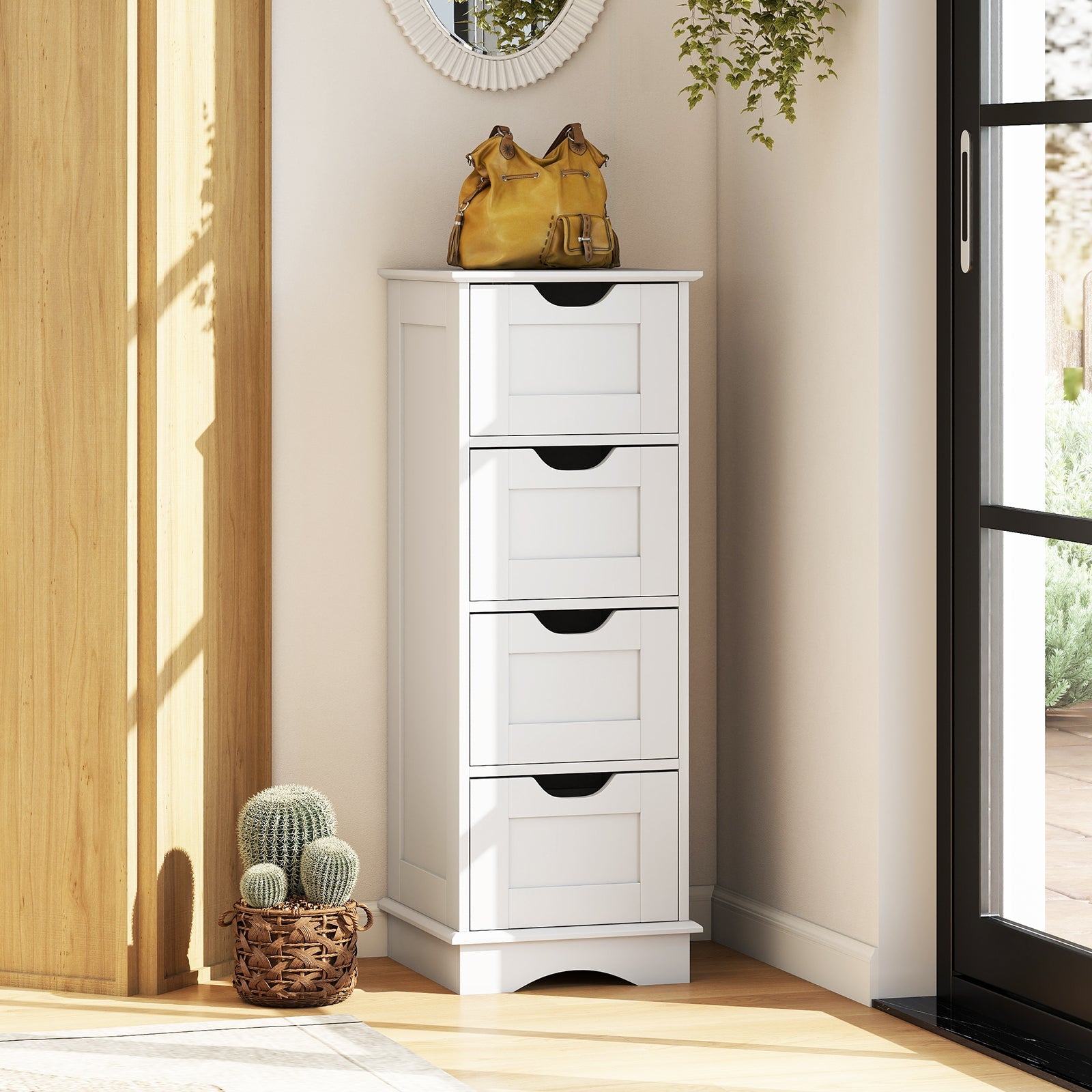 Bathroom Storage Cabinet with Cutout Handles and 4 Drawers