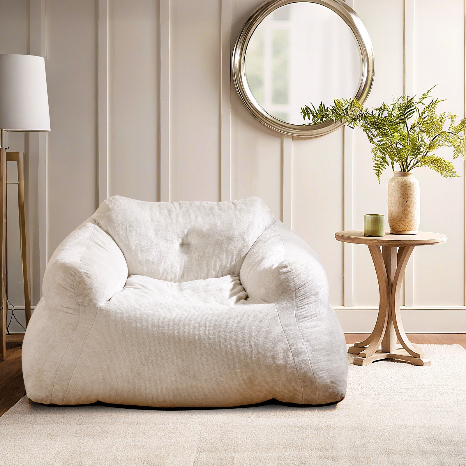 Bean Bag Chair Plush Lazy Sofa with Ultra-soft Velvet Cover-Beige