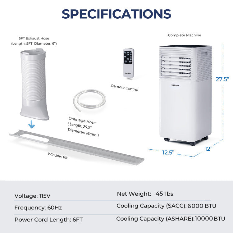 10000 BTU Air Cooler with Fan and Dehumidifier Mode